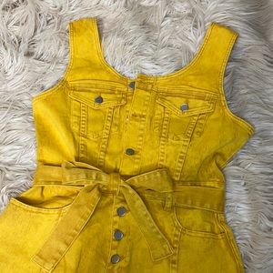 Button up Yellow denim romper with tie belt